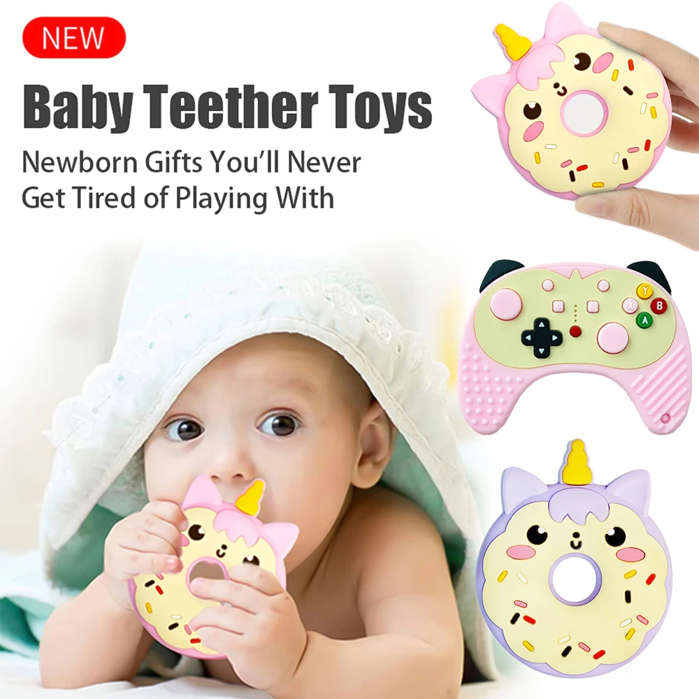 Silicone Teething Toys Cartoon donut shape baby teether Newborn Teething Toys Baby Silicone Teether Soothing Teething BPA free Newborn Gift