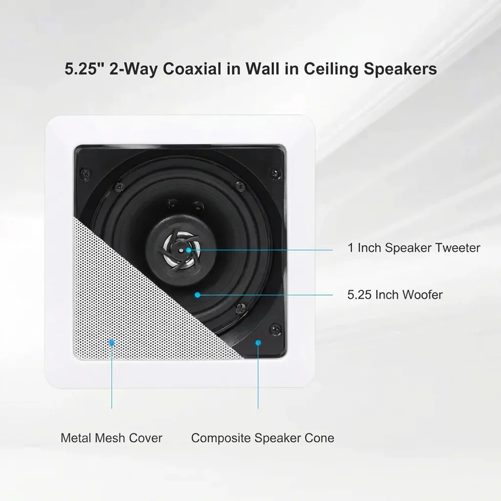 Herdio 5.25인치 천장 스피커 320W 슬림핏 듀얼웨이 벽걸이형 스피커(가정용, 주방, 침실, 욕실, 사무실용)