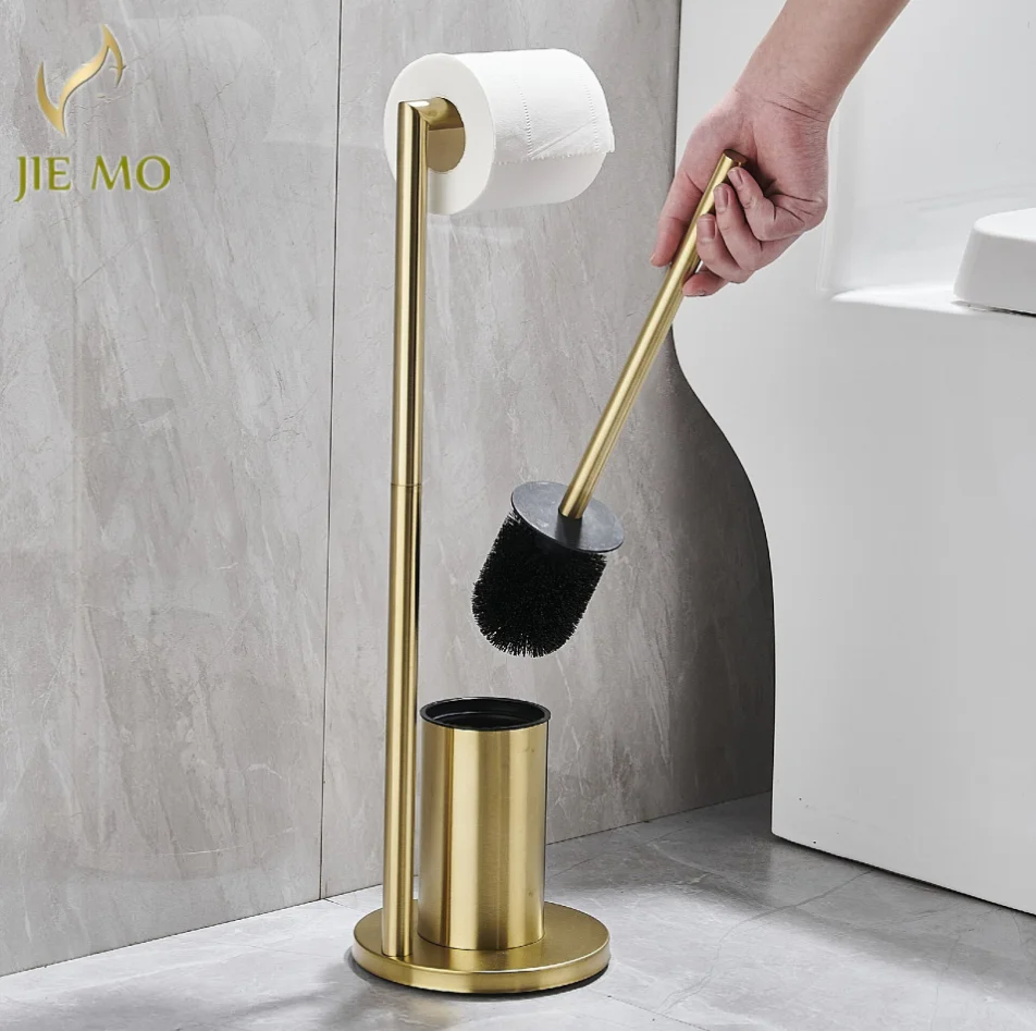 Floor-to-ceiling Toilet Brush Holder with Toilet Paper Holder Stainless steel