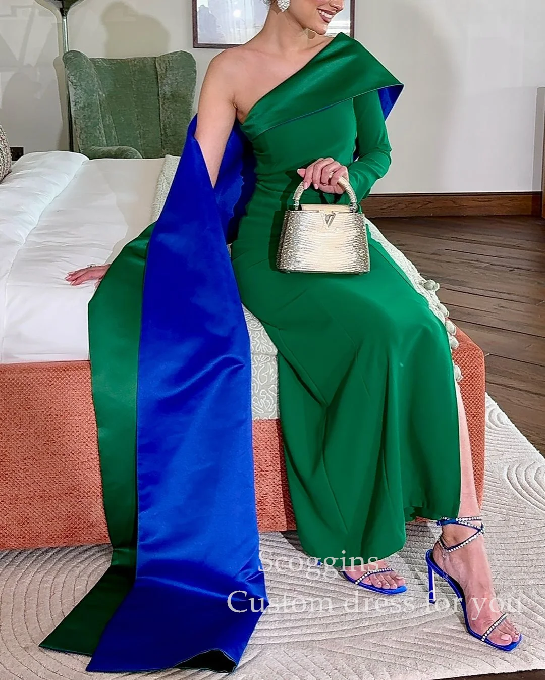 

Scoggins فساتين سهرة Column Split Strapless One-Shoulder Ankle-Length Ribbon Zipper Up Long Sleeves Dresses For Prom Long Dresse