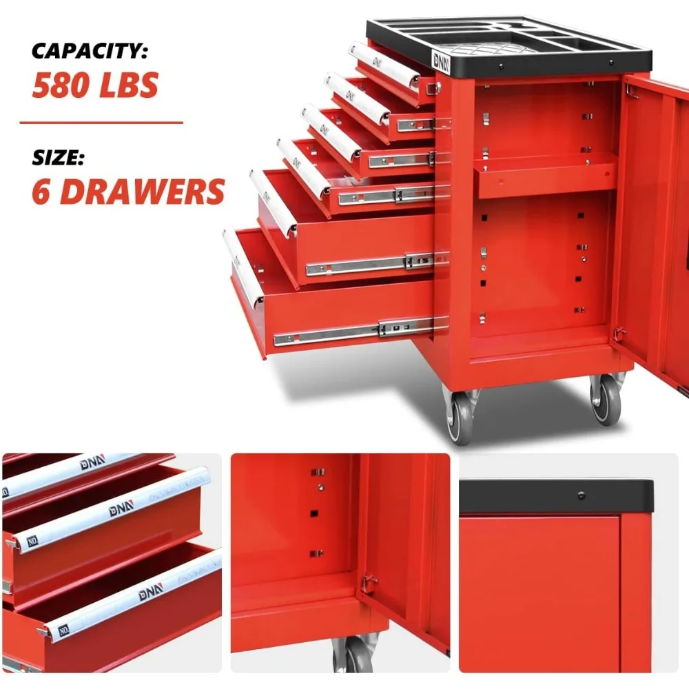 New Package DNA MOTORING 36" H X 30.5" W X 18" D Heavy Duty Lockable Slide Tool 6-Drawers Chest Rolling Tool Cart Cabinet with 3