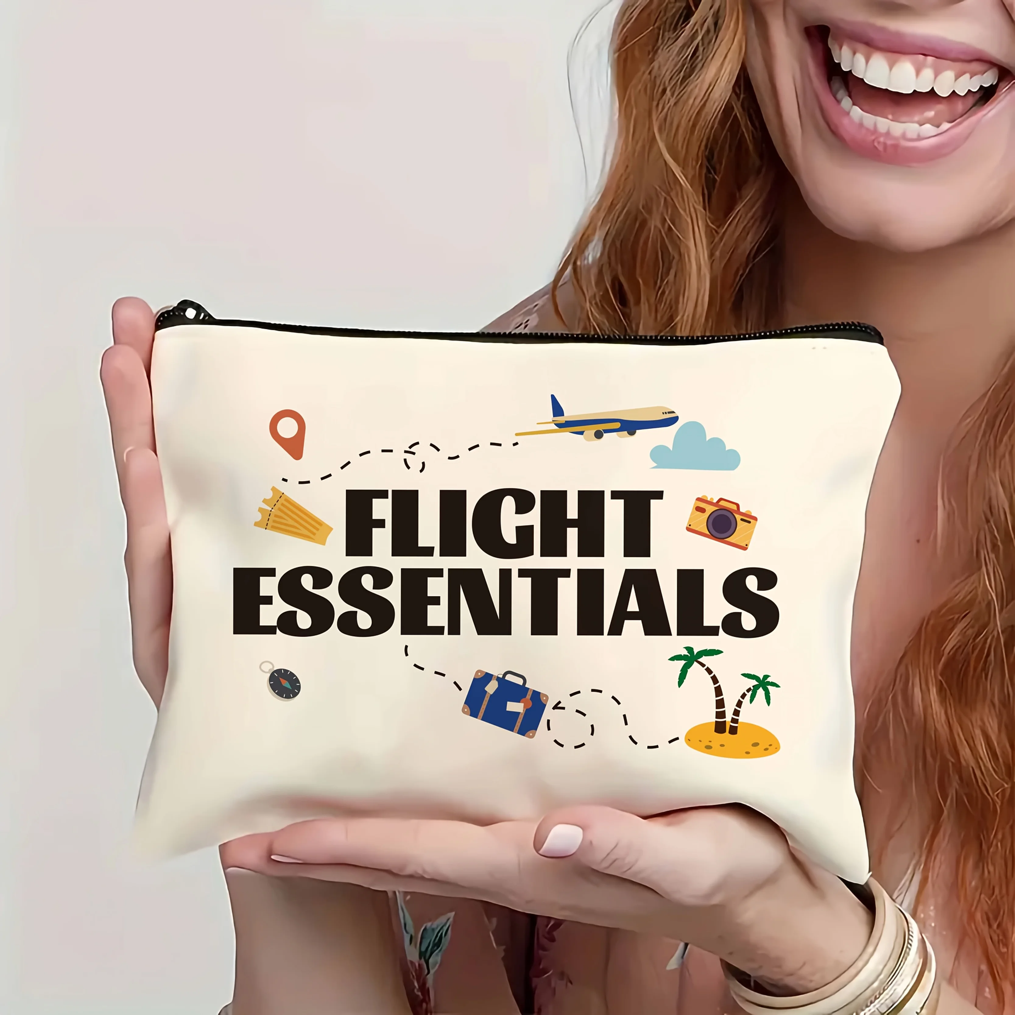 Travel-Themed Airplane Print Toiletry and Makeup Bag - Fashionable Minimalist Travel Pouch