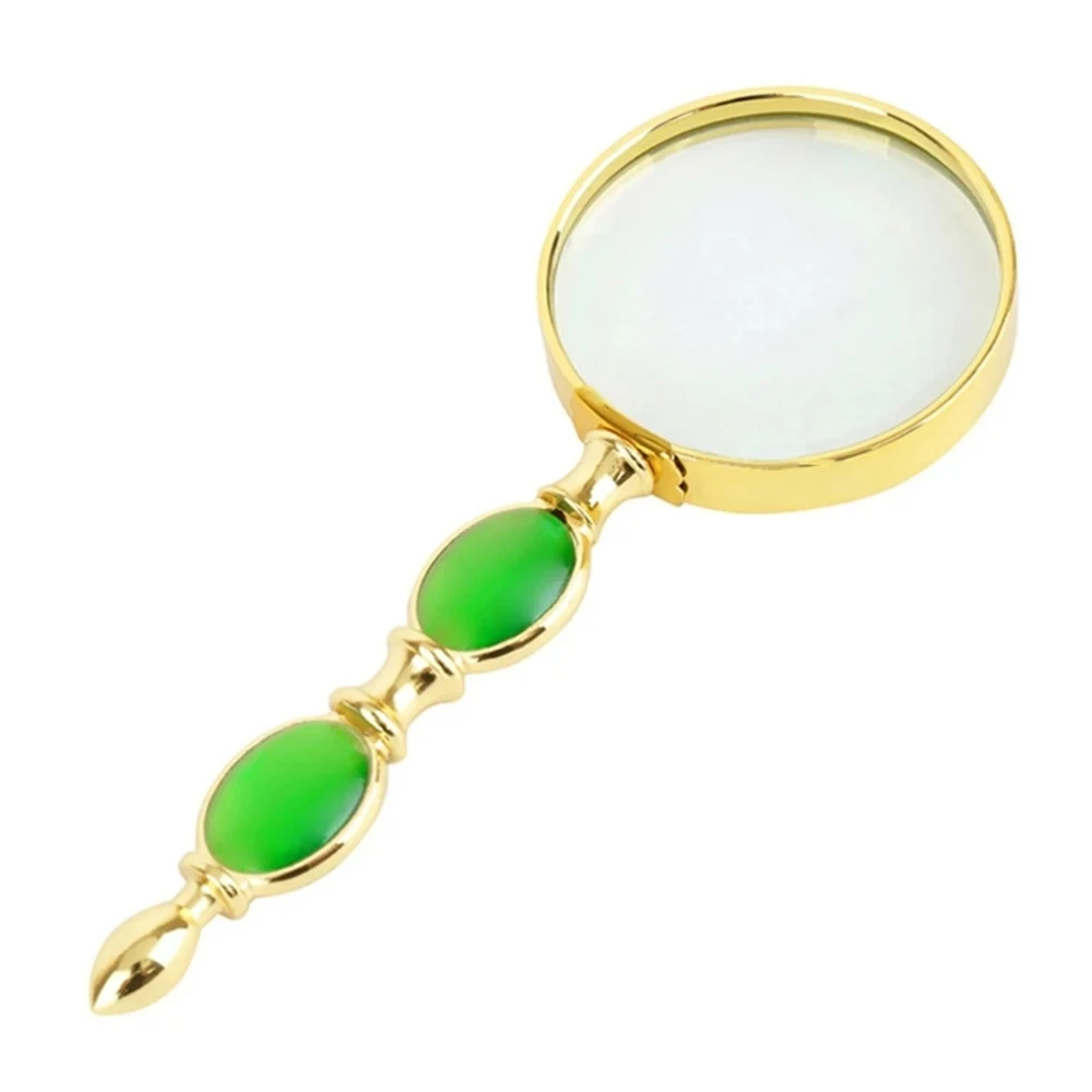 

10X Handheld Jewelry Magnifier Retro Jade Handle Magnifying Glass Portable Gold Edge Reading Loupe Professional Inspection Tool