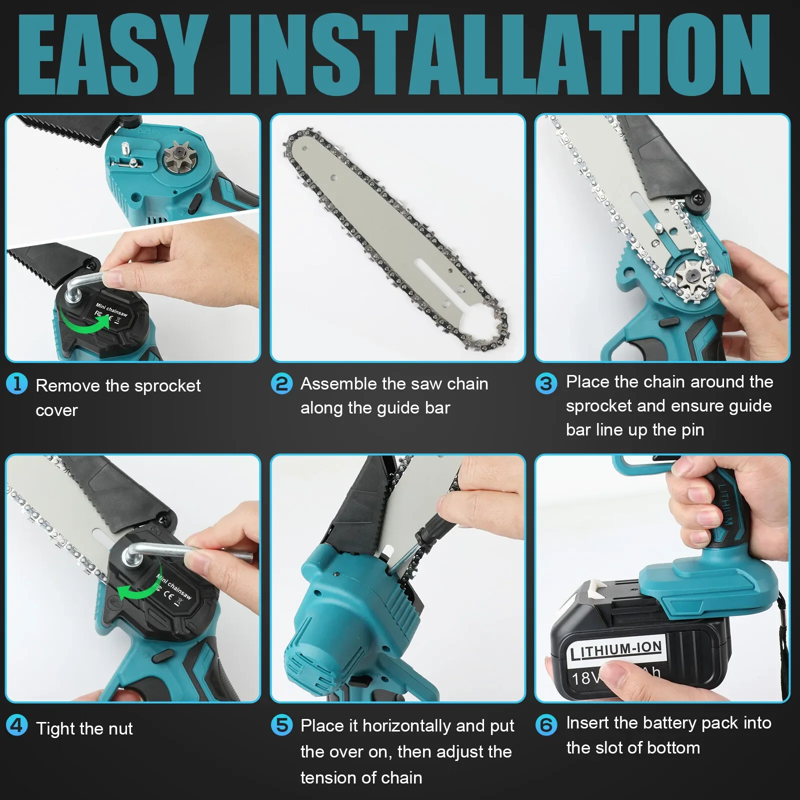 for Makita 18v brushless chainsaw, small handheld electric 8-inch logging saw mini portable chainsaw for Makita BL1830 Battery 6