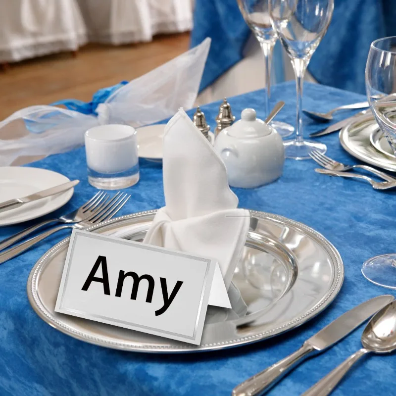 1Pcs Name Place Paper Cards Wedding Banquet Reserved Seating Blank Rectangular Foil Border Table Decor Birthday Party Greeting