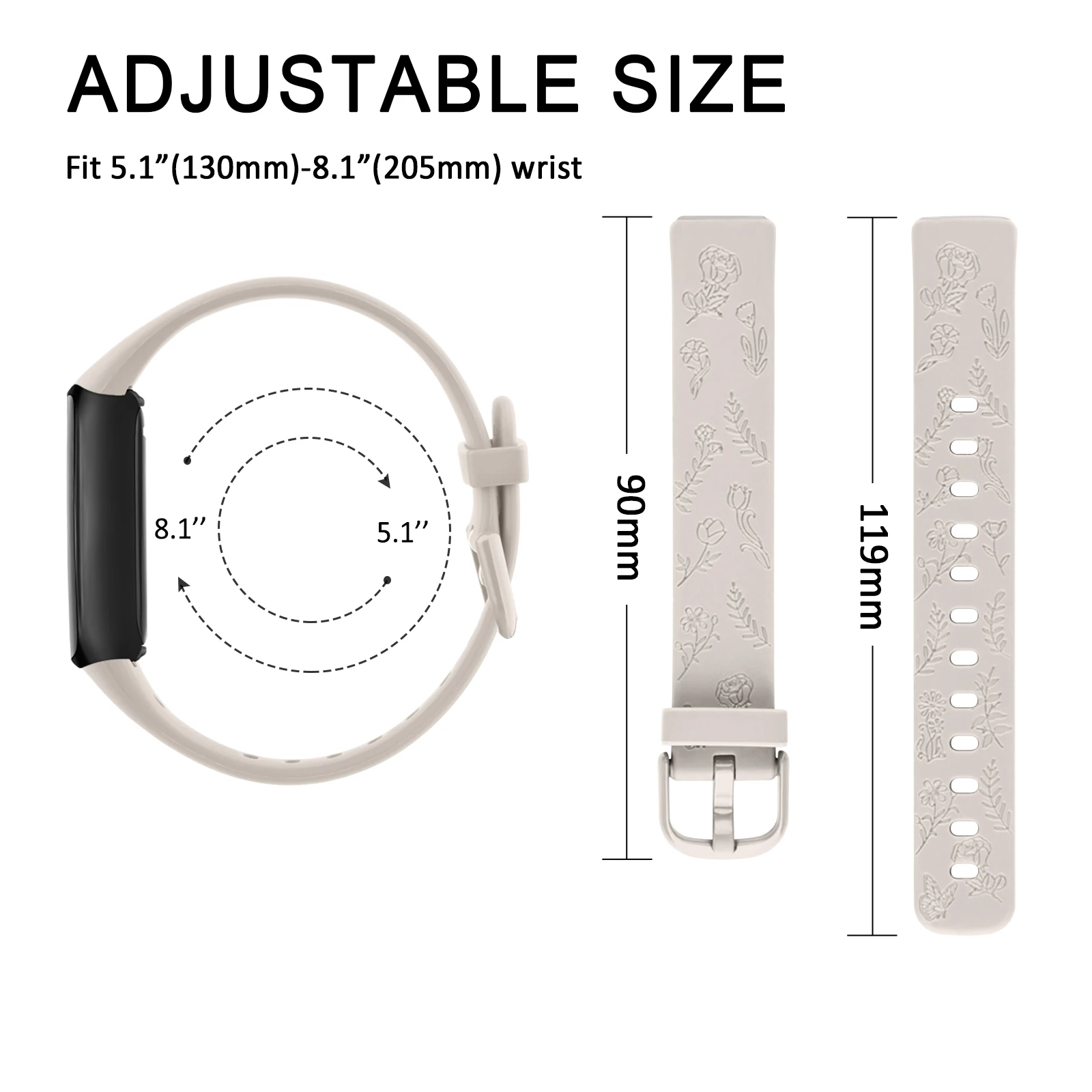 Engraved Floral Soft TPU Bracelet Wristband