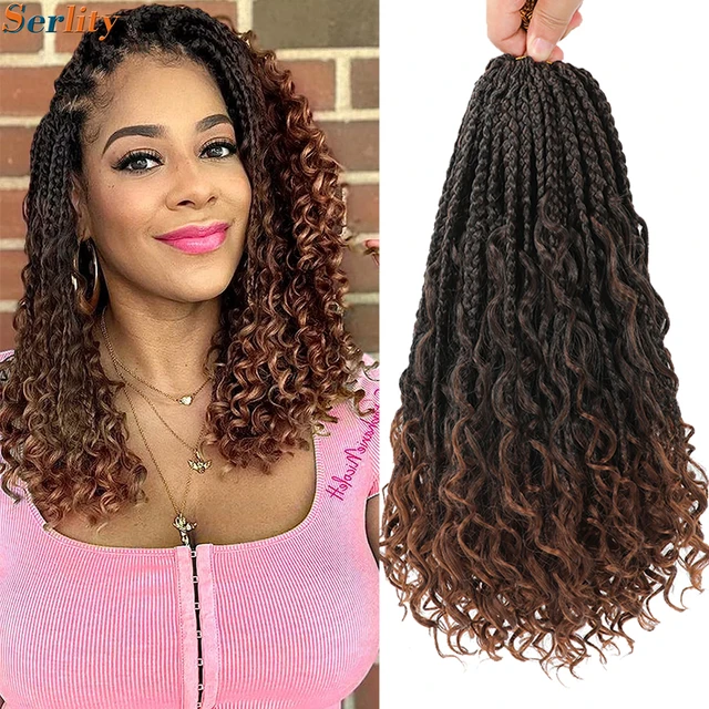 14 Inch Short Goddess Box Braids Crochet Hair Ombre Brown Gray