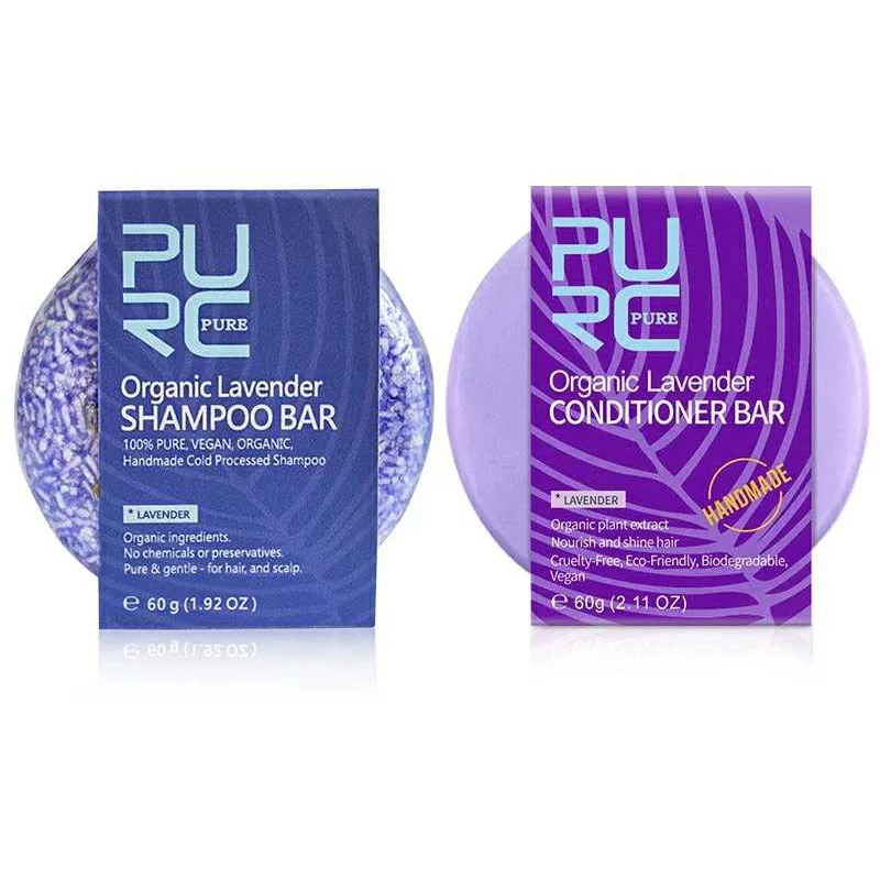 

PURC Organic Lavender Shampoo Bar Handmade Hair Care Soap Antibacterial, Regulating Scalp Oil Secretion Repair Dry and Smooth