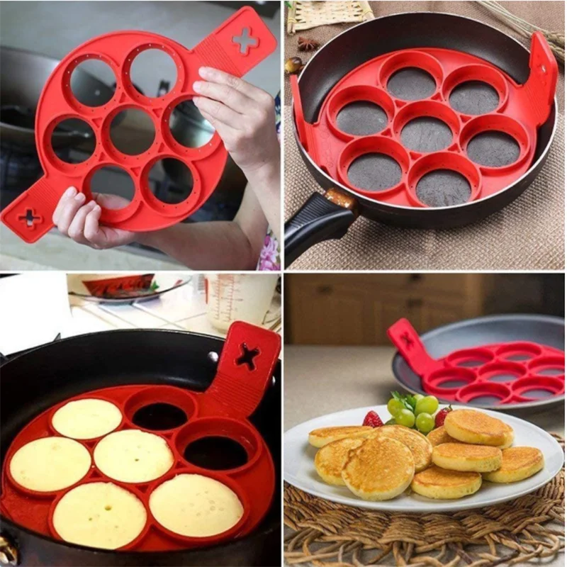 Silicone Pancake Maker Multiple Shapes 7 Holes Nonstick Baking Mold Ring Fried Egg Molds Family Cooking Kitchenware Gadgets