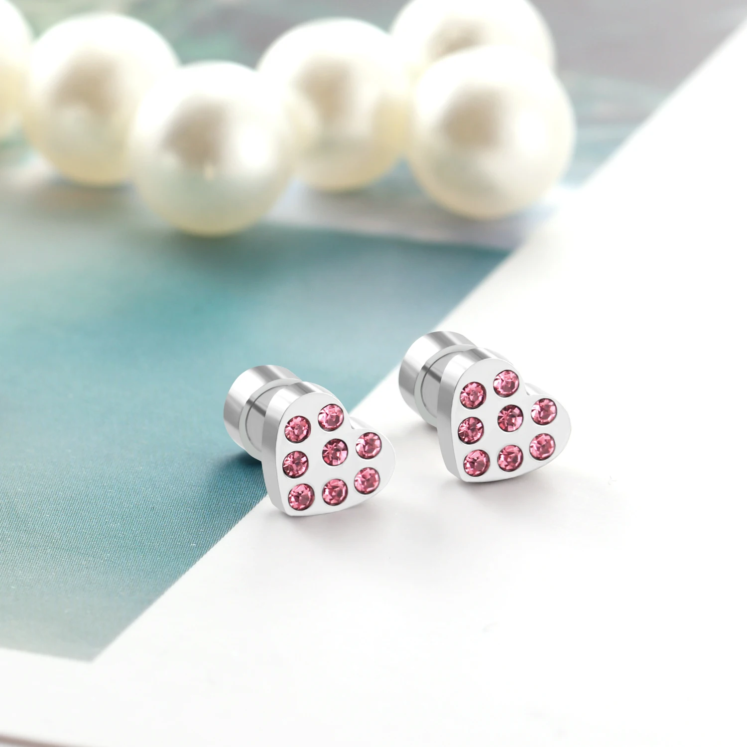 LUXUKISSKIDS 12Pairs/Lot Korean Fashion Cute Heart Earrings Pink For Woman Silver Color Kids Anti-allergy Trendy Jewelry On Ears