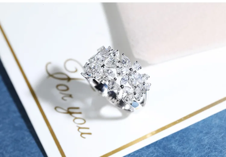 925 Silver Petal Rotating Ladies Ring Natural Zircon Rose Gold for Women Wedding Bridal Luxury Fashion Jewelry Rings