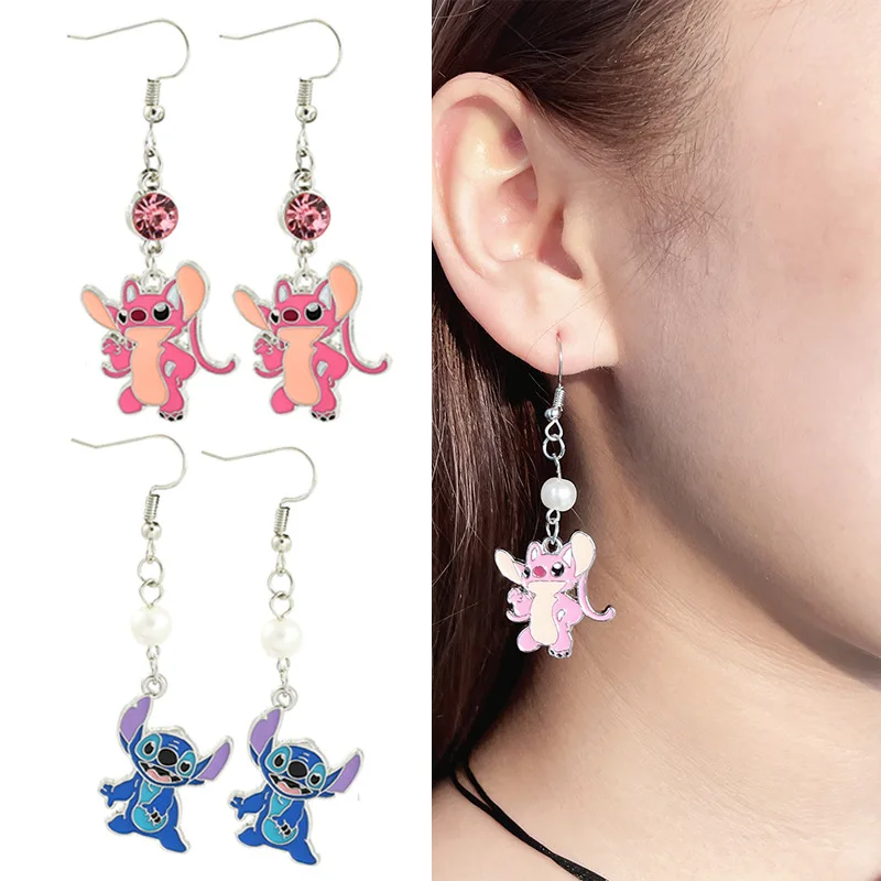 

Kawai Disney Anime Stitch Earrings Cute Girl Angel Pearl Earhook Decoration Cartoon Couple Earrings Best Friend Holiday Gift
