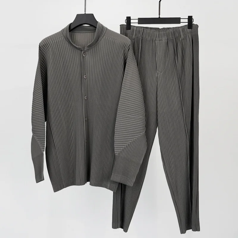 Pleats Original Pleated Jacket Men's Casual 2024 Spring And Fall Jacket Long-sleeved Stand-up Collar Pleated Tops Men's Clothing 4