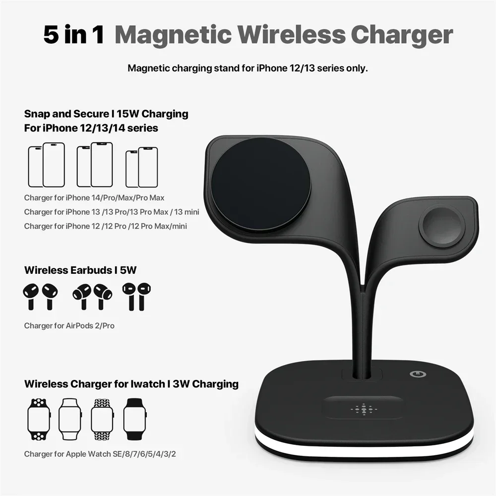 Chargeur Induction Magnétique,Chargeur Sans Fil 3 En 1 Station Le