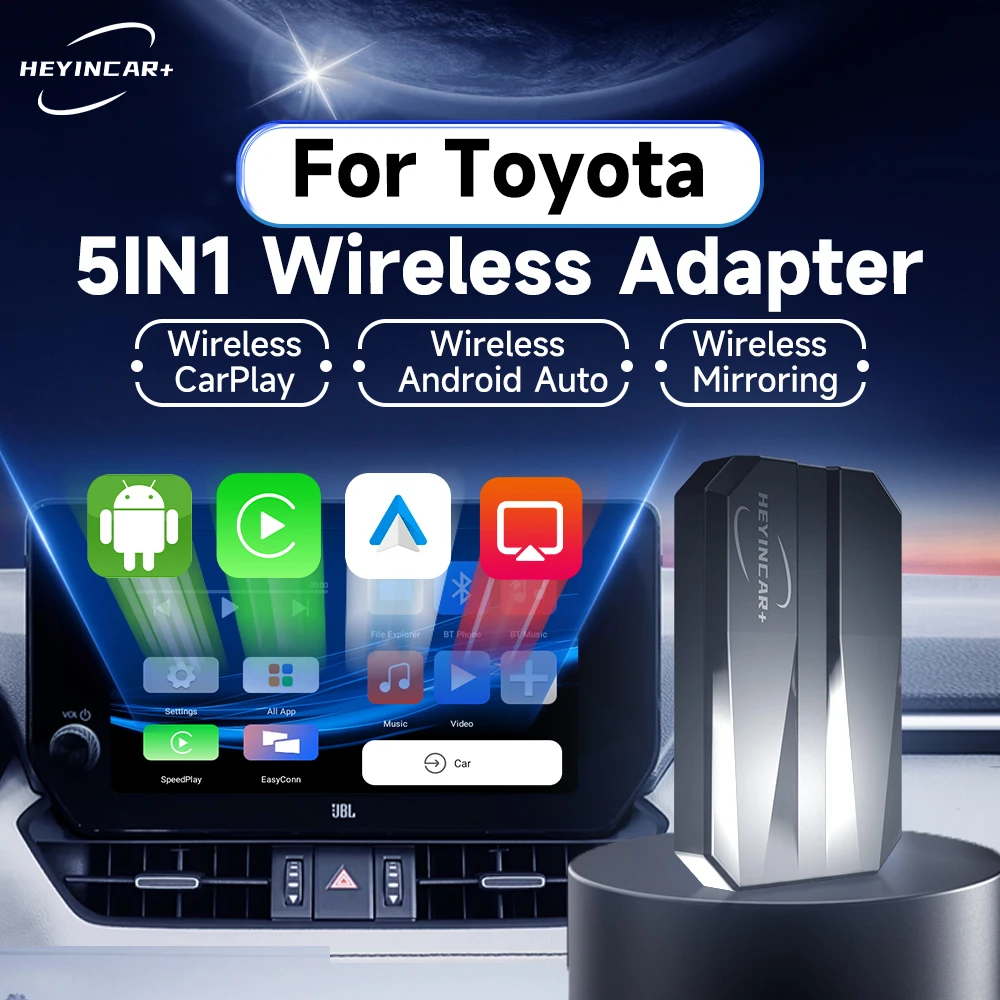 

2024 HEYINCAR 5IN1 Wired to Wireless CarPlay Android Auto Adapter For Toyota RAV4 Camry Corolla Crown Highlander Tacoma Yaris H1