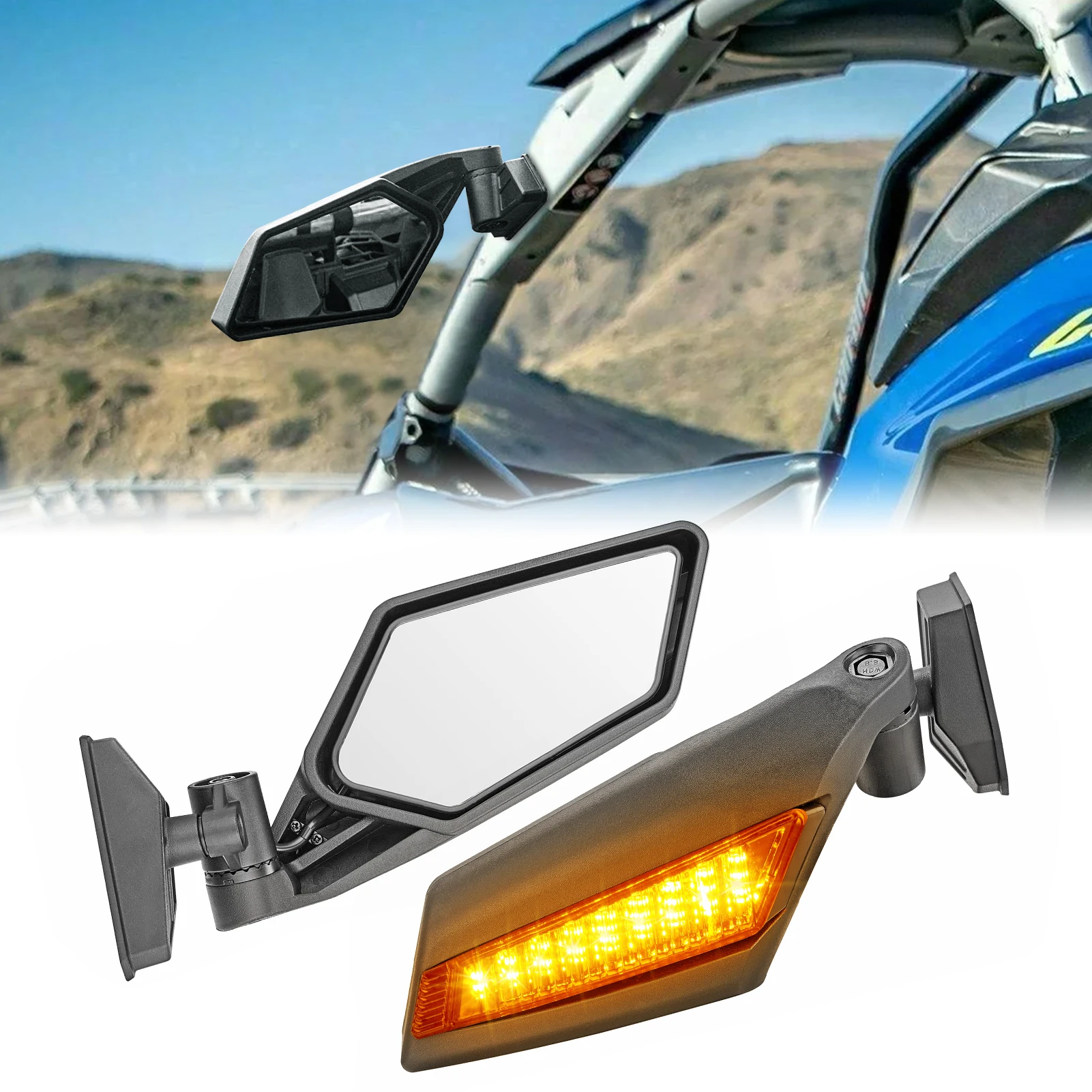 

UTV A-Pillar Side Racing/View Mirror Light Glass Adjustable for 2017-2024 Can Am Maverick X3 MAX/ X RS/ DS / MR/ Turbo/ R