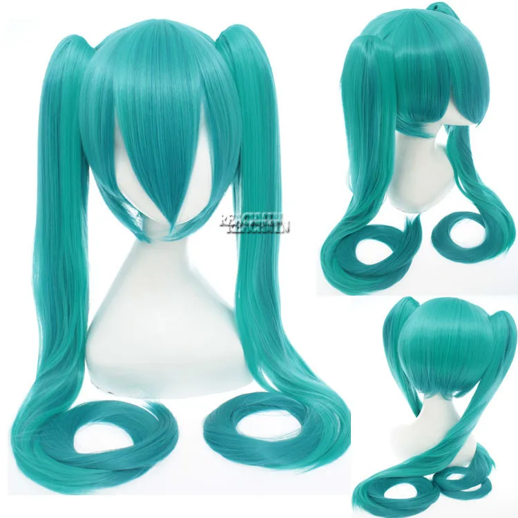 Парик для косплея Vocaloid Miku Длинные Зеленые искусственные волосы с 2 клипсами