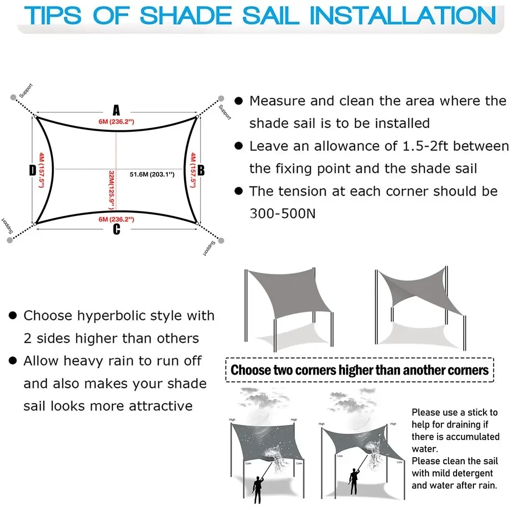 Outdoor Awnings Sun Shade Sail 4x2/4/5/6M Rectangle Curve Canopy Shades for Outdoor Patio Pergola Cover UV Blocking Canovas Cover