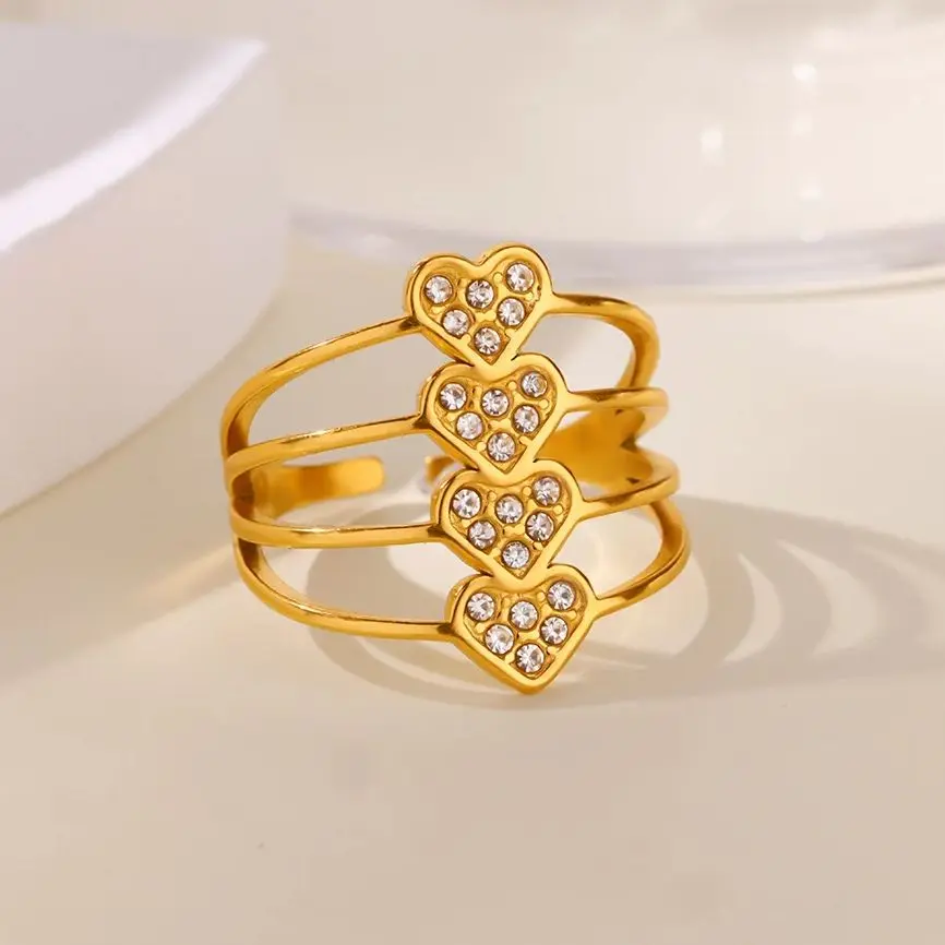 Zircon Multi-layered Heart Ring For Women