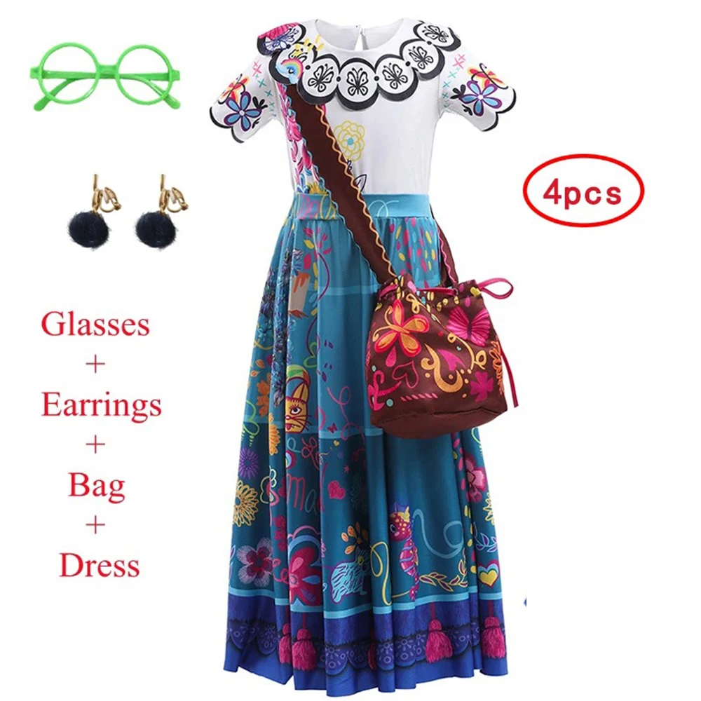 

Girl Cosplay Costume Encanto Madrigal Dress Mirabel Princess Fancy Dresses Kid Clothing with Accessory for Halloween Carnival