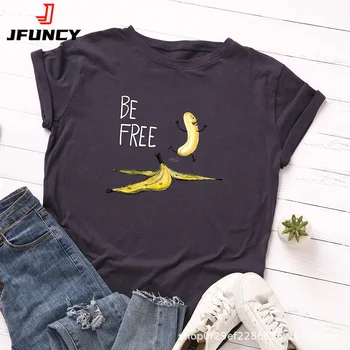 100% Cotton Tshirt Womens Summer Short Sleeve Tees Funny Banana Print T Shirt Harajuku Women T-shirts 2024 Female Top 1