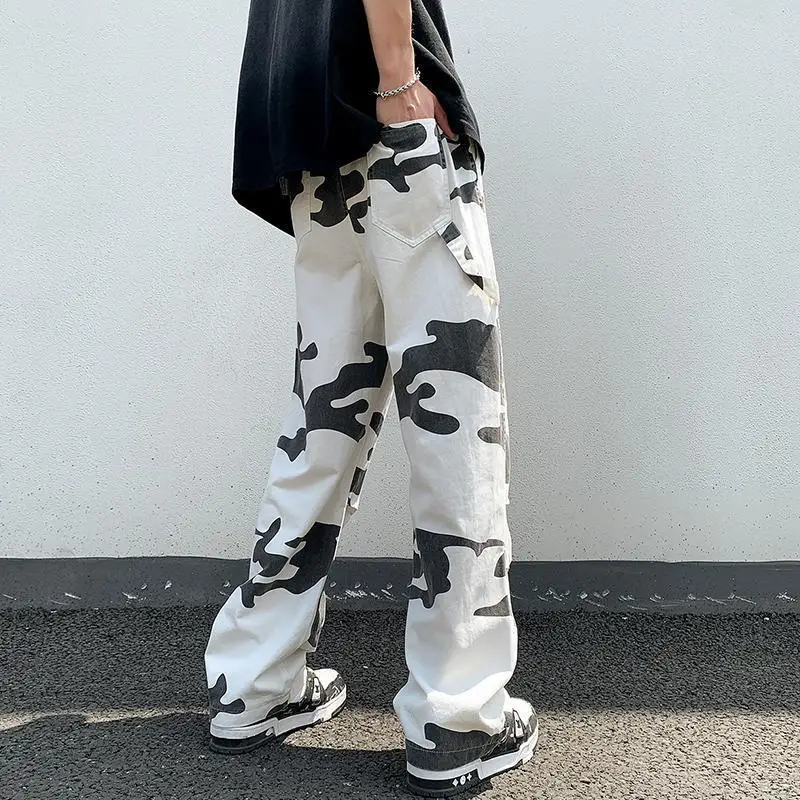 Spring Summer New Fashion High Waist Men's Clothing Casual All Match Korean Style Solid Color Loose Straight Rope Hombre Pants
