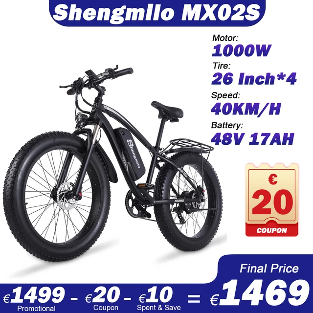 GUNAI MX02S 1000W 26’’ Fat Tire Electric Bike with 48V 17Ah Removable  Battery