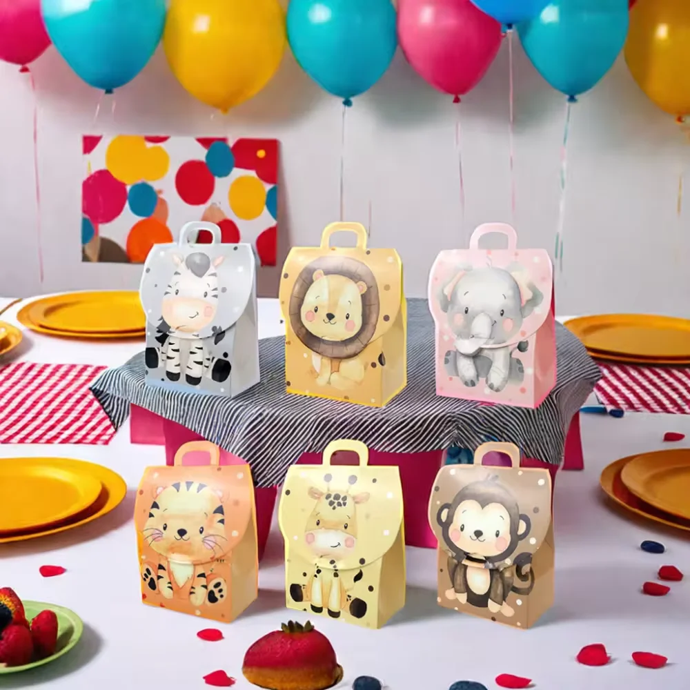24/48 Stück Safari-Tier-Geschenkboxen Dschungeltier-Party-Geschenkbox mit Griffen für Snacks – Detail 2