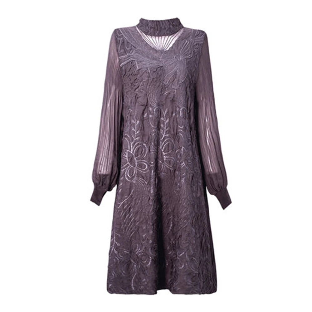 

New Trendy Ladies Long Dresses 2022 Spring Autumn Lace Mesh Womens Dress Loose Vintage LOng Sleeve Femme Vestido Woman Clothes