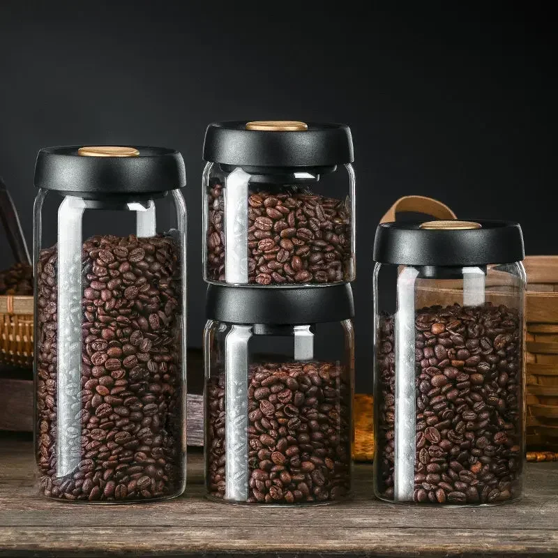 Glass Jar Airtight Canister Food Container Tea Vacuum Sealed Coffee Beans Storage Bottles Creative Home Kitchen Jar Glass Tanks
