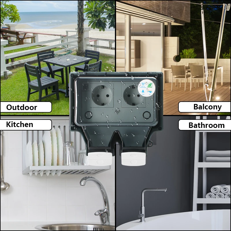 Avoir Tuya Waterproof Outdoor Smart WiFi Power Socket with Cover - IP66 Rated EU Standard