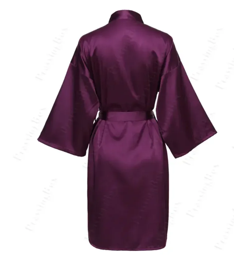 Solid Satin Night Robe Elegant Half Sleeve V Neck House Robe With Belt Women's Sleepwear women sleepwear sleepwear pajamas