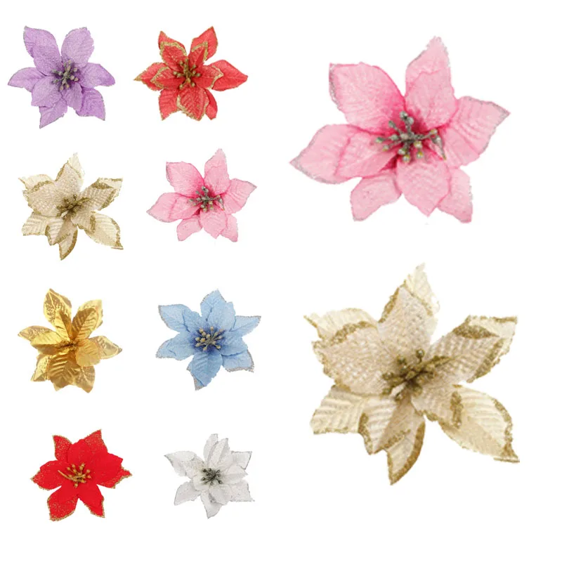 510Pcs14cmGlitterArtificialFlowersForChristmasTreeDecoration