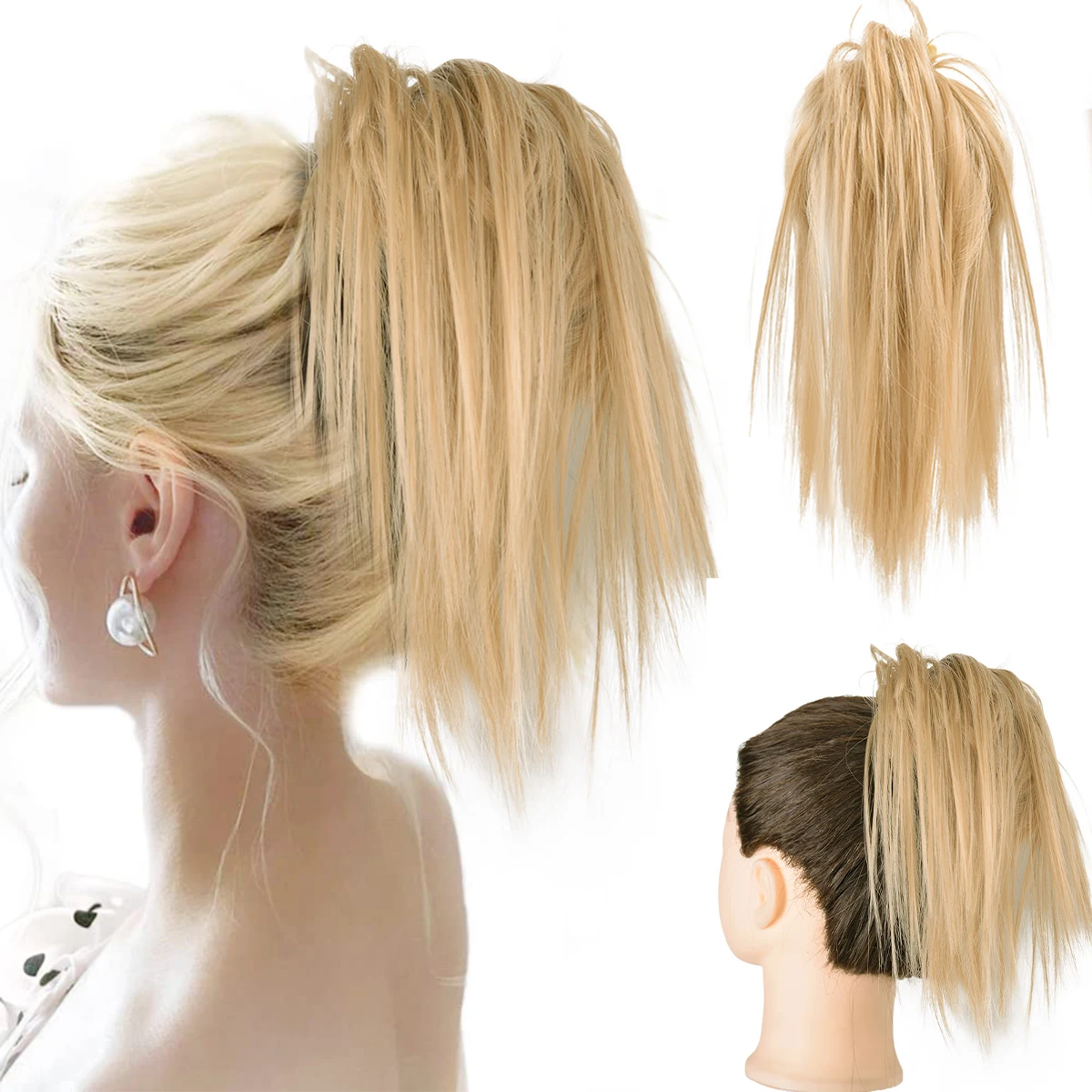 

Синтетические волосы для наращивания волос, прямая резинка для волос, эластичный шиньон, обтягивающий накладной шиньон, накладные кусочки волос для женщин