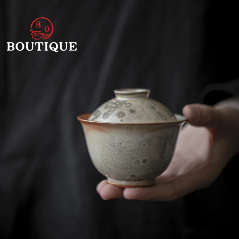 Retro Firewood Change Kiln Ink Art Ceramic Gaiwan Aesthetic Tea Brewing Cup Tea Tureen Brewing Cover Bowl Accessories Craft