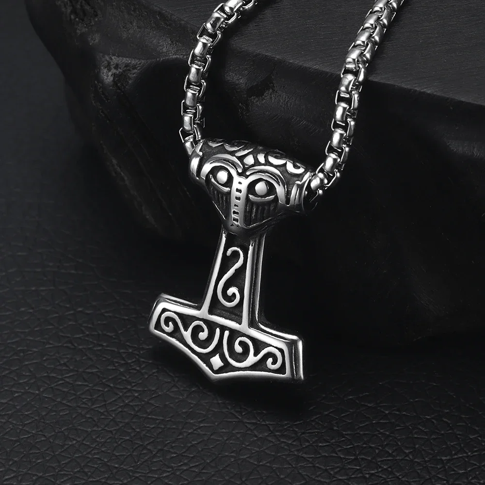 Stainless Steel Viking Thor Hammer Pendant Hole 4mm for Necklace DIY Accessories Findings Jewelry Making Men Charm Supplies