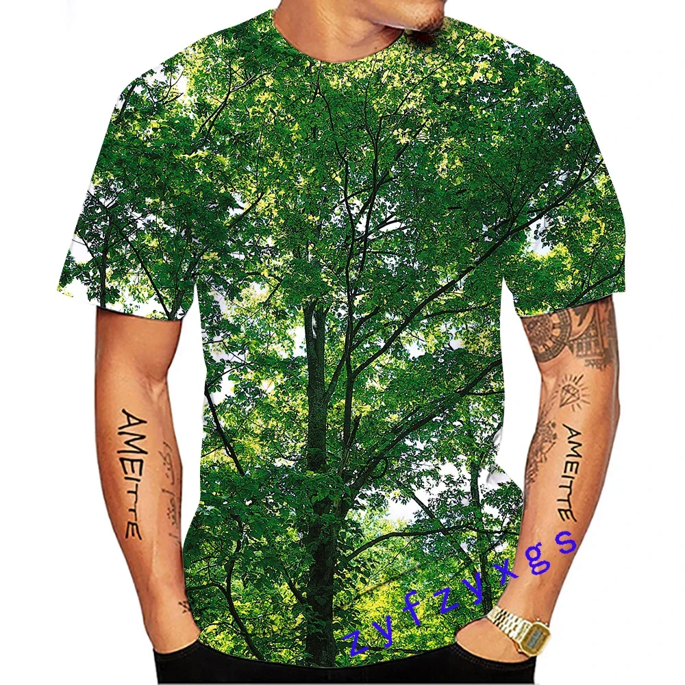 

New Summer Tide Forest Picture Men T-Shirts Casual 3D Print Tees Hip Hop Personality Round Neck Short Sleeve Quick-Dry Tops