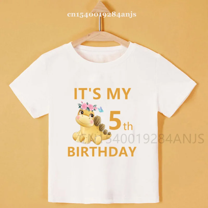 

Children's Dinosaur Numbers 1-9 Birthday Number Print T-shirt Children Happy Birthday T-shirt Boys and Girls Funny Gift T-shirt