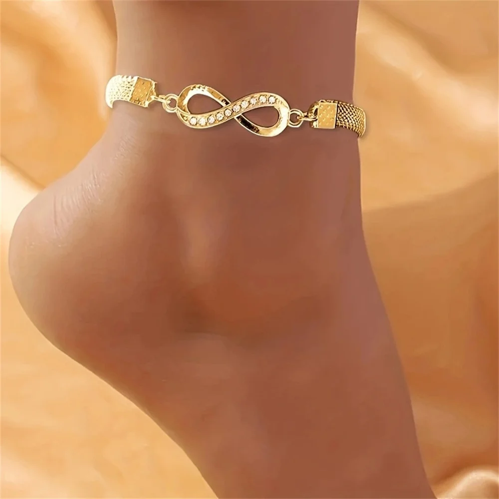 Silver Anklet Bracelet Infinity 8-character Rhinestone Vintage Metal For Women