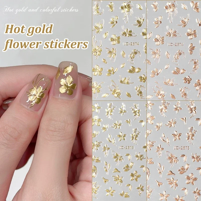 Rose Gold Flower Nail Art Stickers - Ultra-Thin Self-Adhesive DIY Decals