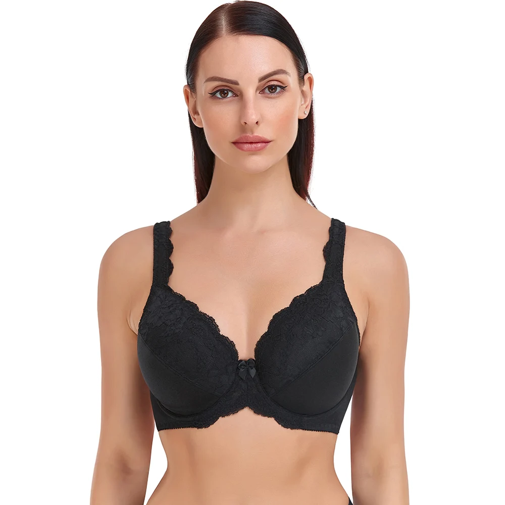 Women's Full Coverage Lace Bra Plus Size Bra Lager Bosom Embroidery Minimizer Bra For Women Thin Soft Bralette C D E F G H I J