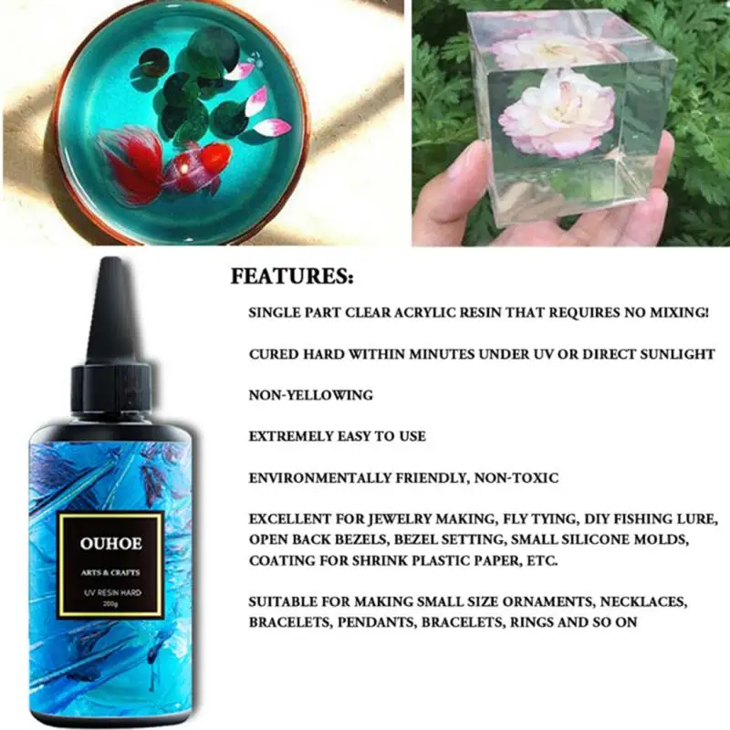S80cafa3c82614799a96d3f8a2f1a872cA 30/100/200g UV Epoxy Resin Hard Glue Ultraviolet Curing For DIY Jewelry Making Quick Drying High Hardness Glue And UV Lamp
