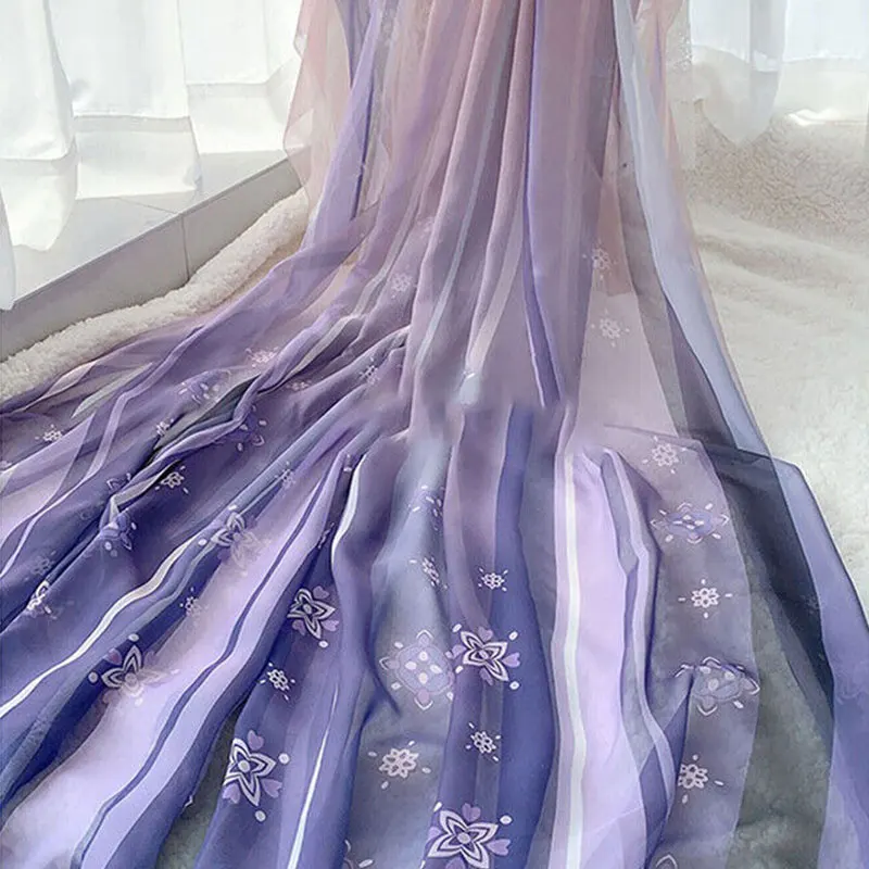 

1m Ancient Style Gradient Hanfu Fabric Wisteria Printed Chiffon Embroidery Chinese Stlye Fabric for DIY Sew Costumes Hanfu Dress