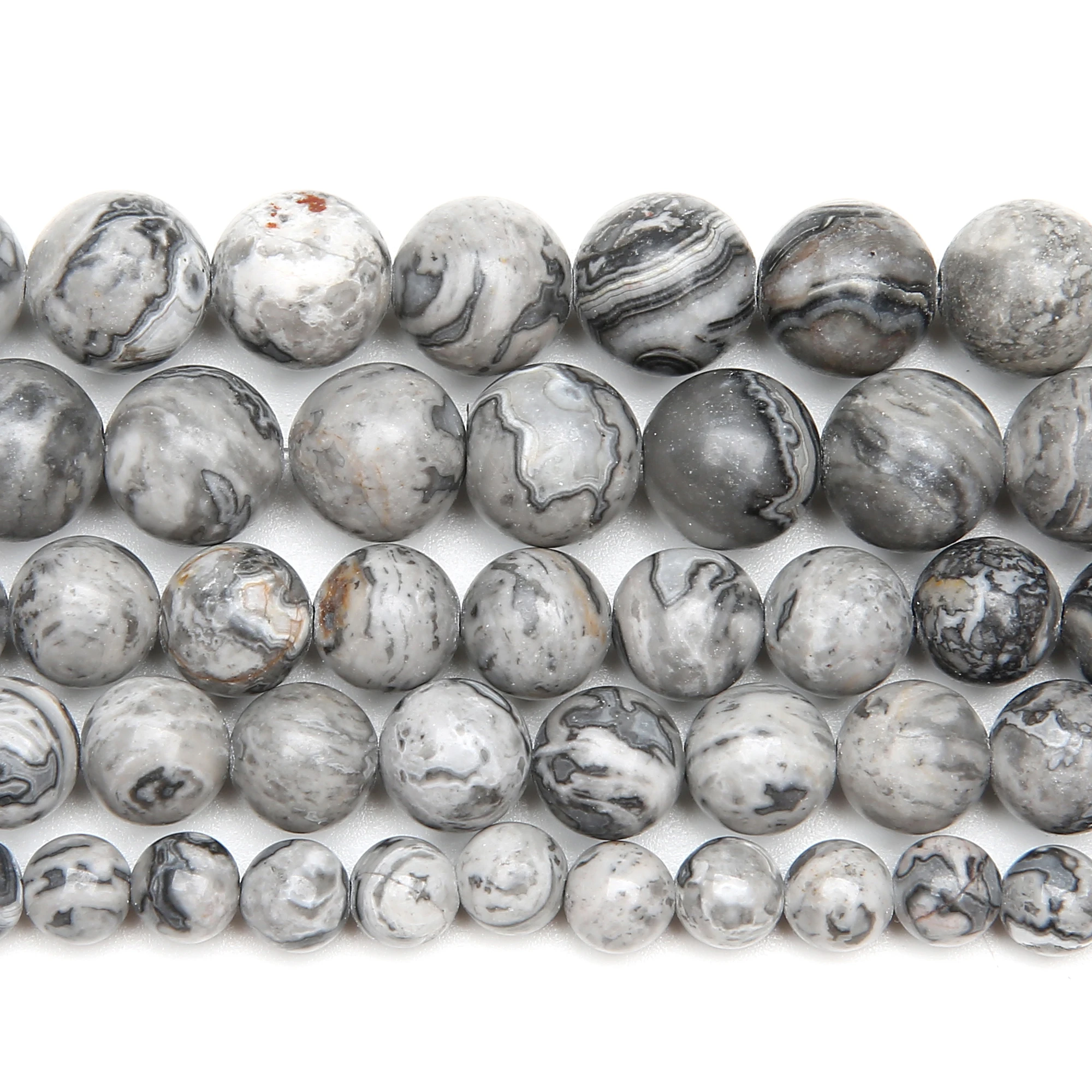 Naturstein-Karte-Jaspis, runde Perlen, 38,1 cm Strang, 4, 6, 8, 10, 12 mm, Auswahlgröße für die Schmuckherstellung Nr. AB45