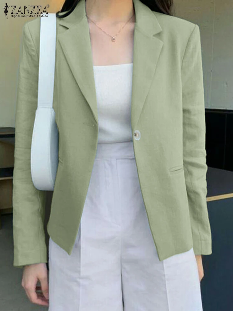 

Модный осенний Блейзер ZANZEA с отворотом и длинным рукавом, женские элегантные однотонные деловые костюмы, повседневные офисные женские тонкие пальто, верхняя одежда