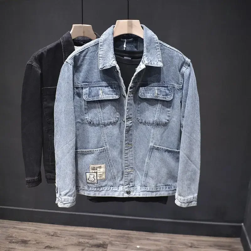 thumbnail image 1 of Abrigo vaquero para hombre, chaqueta vaquera japonesa retro de otoño, ropa holgada para hombre, ropa de abrigo desgastada al precio más bajo, estética de marca nueva, 1 of 4