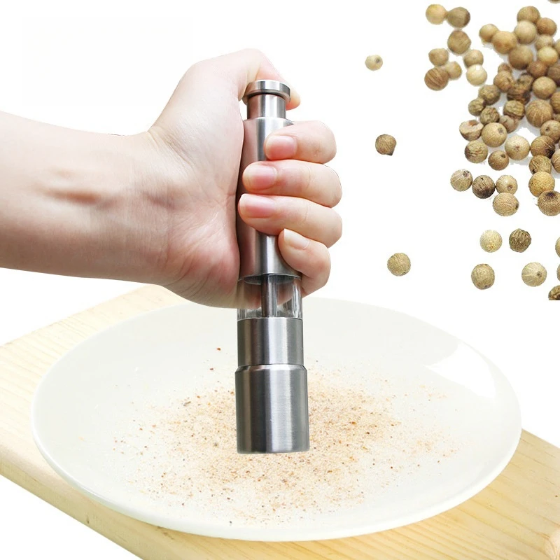 Manual Salt and Pepper Grinder Thumb Press Grinder Peppercorns Sea Salt Spices Stainless Steel Spice Grinder Barbecue Kitchen Manual Salt and Pepper Grinder Thumb Press Grinder Peppercorns Sea Salt Spices Stainless Steel Spice Grinder Barbecue Kitchen