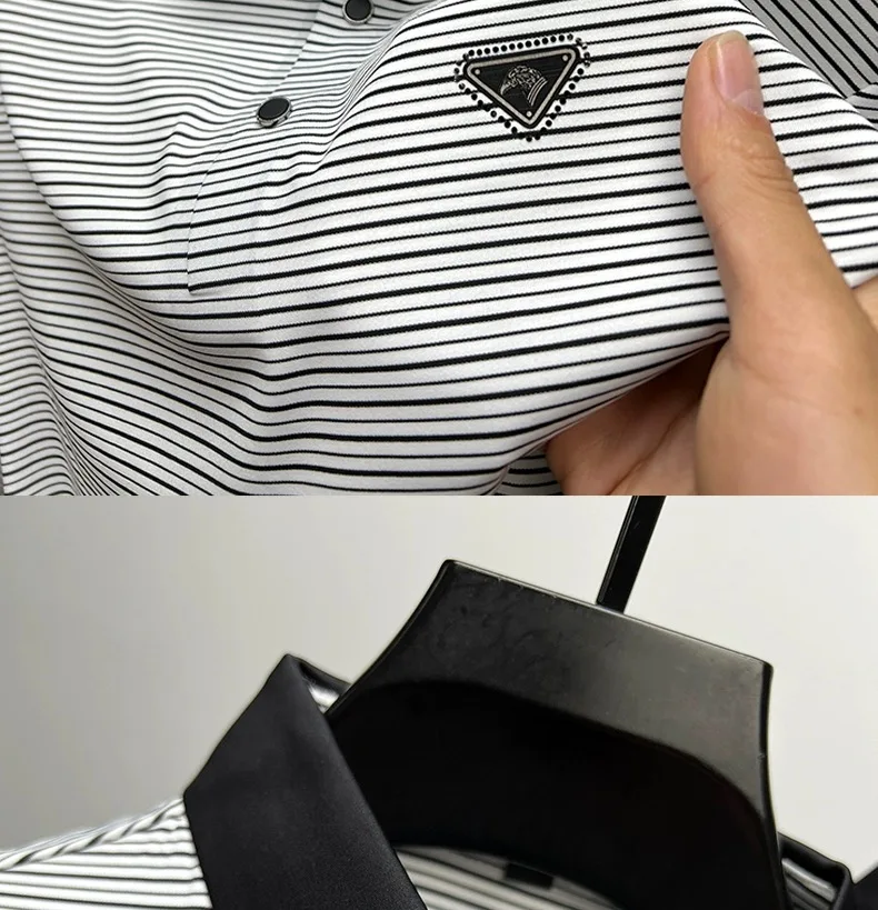 High end brand trend ice silk striped short sleeve polo shirt men's 2024 summer new fashionable print hot diamond casual T-shirt 16 S80cb5d78837441999689fc8ab1dcd3a0O