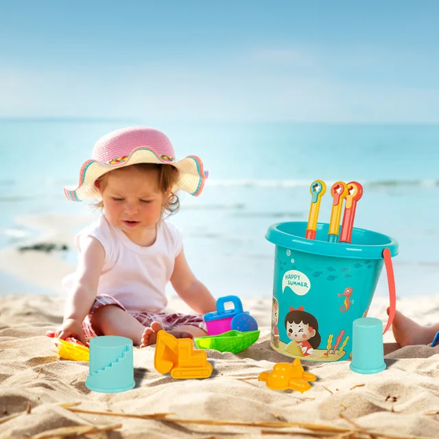 Beach Sand Toys Set 18 PCS Travel Beach Toys Kids Beach Toys Set With Sand Rake Watering Can Bucket Shovels Rakes Models 5