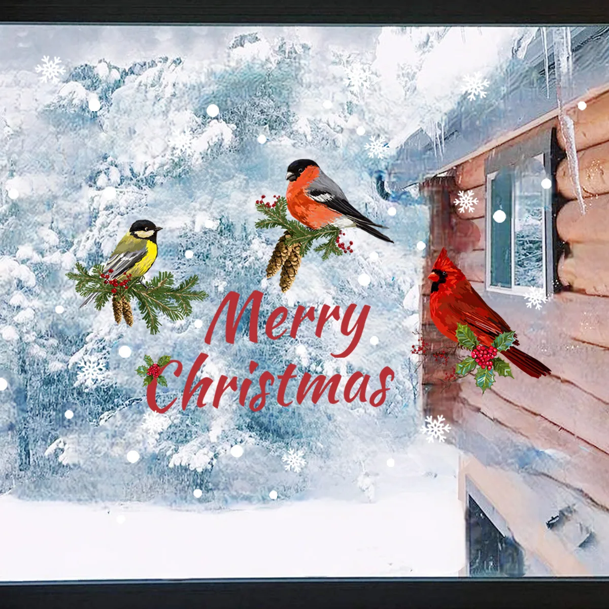 

Рождественская Электростатическая наклейка на оконное стекло, двусторонняя визуальная декоративная наклейка на стену, ветки, птицы